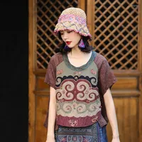Women's T Shirts Women's T-Shirt Chinese Ethnic Style Embroidery Women Blouse Vintage Harajuku Top Eleganti Loose Female Short Sleeve