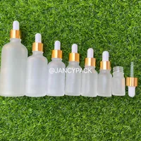 Storage Bottles 5 10 20 30 50ml Gold Refillable Dropper Bottle Frosted Essential Oil Glass Liquid Drop For Massage Pipette