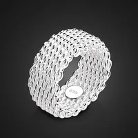 New fashion 9mm wide silver ring Women solid 925 Sterling silver ring braided mesh ring Personalized silver jewelry whole D1323G