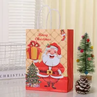 Christmas Kraft Paper Tote Snowman Elk Gift Wraps Sacs Cartoon Santa Claus Candy Sac de Noël Cadeaux de fête Pouche de Noël Decoration Th0452