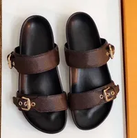 Designer Slippers Slides Flip Flops Leather Sandal With Adjusted Gold Buckles Women Summer 2 Straps Have Box Size 42 Xha Zyp