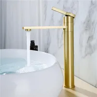 Brushed Gold Basin Faucet Solid Brass Bathroom Sink Water Tap Rotation Faucet Mixer Single Handle Deck Mounted261d