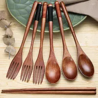Flatware Sets 1PC Wooden Spoon With Strring Chopsticks Fork Creative High Quality Utensil