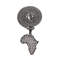 Cool Men Hip Hop Necklace Stainless Steel Black Gun Gold Plated CZ Africa Map Pendant Necklace for Men Women NL-563261G