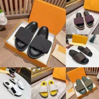 Designer Slippers Sandals Luxury-Smooth Calfkin Slides Mules Slipper Pool Pillow Comfort Revival Flat Summer Beach Box DDU jHp