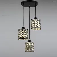 Pendant Lamps LED Modern Chandelier Simple Metal Iron Lattice Empty Lampshade Living Room Dining Study Bar Cafe E27