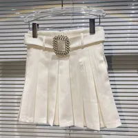 Skirts 2022 Women's High Waist Rhinestone Belt Cute Pleated Short Skirt With Safety Shorts Inside SML