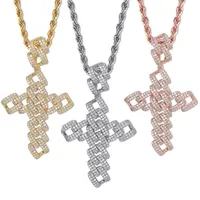 Pendant Necklaces Iced Out Cubic Zirconia Rhombus Big Cross Pendants Necklace For Men Gifts Bling Hip Hop Jewelry271J