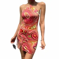 casual Dresses 2022 Style Women Sexy Slit Dress Ladies Off Shoulder Sleeveless Printed Slim Bodycon Short Mini Plus Size S-XXL T04s#