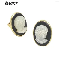 Stud Earrings WT-MPE071 WKT 2022 Natural Enamel And Pearl Grape Pattern Cute Style Gold Plated For Gift Party Jewelry
