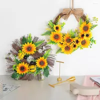 Dekorativa blommor konstgjorda solros krans h￤ngande d￶rr v￤gg handv￤vd tr￥d hem tr￤dg￥rd fest dekoration entr￩ inredning
