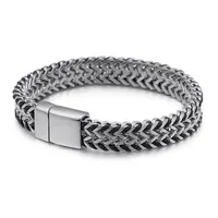 Men Jewelry Braided Leather Double Row Stainless Steel Woven Chain Width 11mm Magnet Buckle Bracelet Whole233J