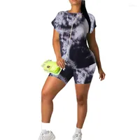 Women's Tracksuits 6 Color Women Sport Tracksuit Two Piece Sets Summer Tie-dye Print Short Sleeve Top T-Shirt Shorts Suit Jogging Outfit
