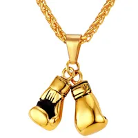 Boxing Glove Pendant Men Necklace Gold Color Stainless Steel Hip Hop Chain Fashion Sport Fitness Jewelry Wholeslae Dropship315f
