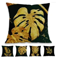 Pillow Nordic Tropical Plant Gold Black Leaves Palm Monstera Leaf Print Throw Case Home Sofa Chair Room Decorative Cover