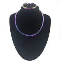 Necklace Earrings Set Women Colorful Collar Bracelet Sets Stainless Steel Chain For Party Wedding JL