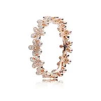 18K Rose gold Silver Dazzling Daisy Meadow Stackable womens Ring for Pandora 925 Sterling Silver designer rings with Original Box312l