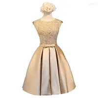 Party Dresses O-Neck Gold Short Homecoming Lace Appliques Formal Evening Gowns Up Robe De SoireeParty