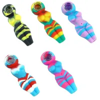 Sexy woman smoking pipe portable and unbreakable Silicone Dab Rig Glass Bong Recycler Water Pipes Oil Rigs herb bubbler bowl silic2992