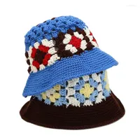 Berets 2022 Acrylic Patchwork Flower Bucket Hat Fisherman Outdoor Travel Sun Cap For Women 128
