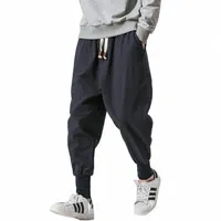 style Chinese Harem Pants Men's Street Casual Jogging Cotton Linen Sports And Ankle O8px#