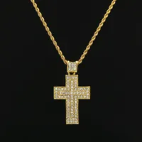 Mens Hip Hop Jewelry 18K Gold Silver Plated Fashion Bling Bling Cross Pendant Men Necklace For Gift Present Christian293s