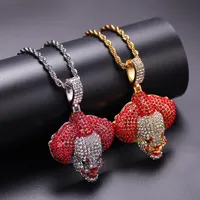 New Fashion Hip Hop Bling Red and White Full Diamond Clown Pendant Necklace Gold and Silver Chain Rapper Jewelry Gifts for M286d