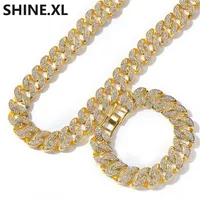 New 18K Gold Plated Full Diamonds Miami Cuban Chain Necklace Exaggerated Trend Hip Hop Men's Bracelet Necklace Set245y
