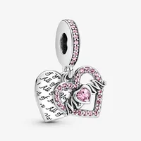 100% 925 Sterling Silver Heart & Mom Dangle Charm Fit Original European Bracelet Necklace Fashion Wedding Jewelry Accessories268K