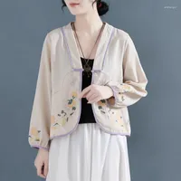 Ethnic Clothing Woman Traditiona Chinese Style Women Cardigan Shirts Vintage Embroidery Coats Hanfu Jackets Oriental Tops KK4382