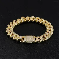 Bracelets de link dnschic hip hop bling pulseira cubana de 12 mm Gold Iced Out Chain Mens Cz para homens jóias femininas