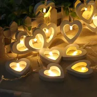 Strings 1M 10leds 2M 20leds Wooden Heart LED String Lights Romantic Valentine's Day Christmas Birthday Wedding Party Decoration