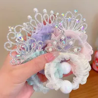 Sweet Princess Pearl Rubber Band for Girls Children Elastic Hair Ring Rhinestone Crown Headwear Kids Hair Accessories