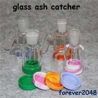 Smoking 14mm 18mm Glass Ash Catcher with silicone container for glas bong oil rig ashcatchers wit Detachable silicon base easy cle348Y