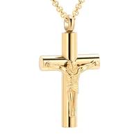 IJD11129 Jesus Cross Ashes Pendant Gold Plating Memorial Urn Casket High Quality Stainless Steel Cremation Jewelry Engravable286m