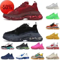 High Quality 2021 Crystal Clear Sole Triple S Flat Running Shoes 17fw Paris Platform For Mens Women Fashion Vintage Dad Trainers Sneakers