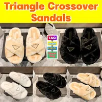 Sandals Women Shoes Slide Slipper Flat Slides Designer Warm Slippers Enameled Triangle Crossover Shearling Criss-Cross Winter Indoor Fas QSW