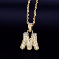 Men's Snow Bubble Letters Necklaces & Pendant Charm Ice Out Cubic Zircon Hip hop Jewelry With Rope Chain 2975