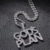Iced Out Letters Pendant Necklace New Arrival Gods Plan AAA Zircon Men's Charms Necklace Fashion Hip Hop Jewelry280f