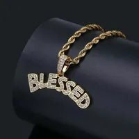 iced out blessed pendant necklaces men luxury designer mens bling diamond letter pendants hip hop letters chain necklace jewelry l310C