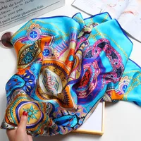 Scarves Pure Silk Square 2022 Women Real Bandana Floral Headscarf Print Kerchief Beach Neckscaf For Lady 88x88cm