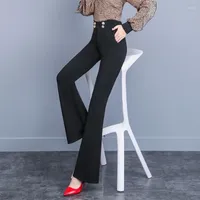 Women's Pants High Women Waist Slim Fit Stretchy Flare Office Ladies Suits Long Trousers Autumn Boot Cut Work Black Bell-bottomed