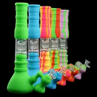 tobacco beaker Bongs Hookah Set three-layer filtration water pipe silicone tube 5 colors glass bong water pipes dab rig 14mm joint281P