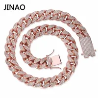 Jinao 14mm Iced out Zircon Miami Men Men Cuban Link Necklace Copper Choker Bling Hip Hop Jewelry Gold Rosegold 16-30'2063