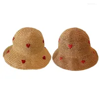 Berets D0LF Bucket Hat For Women Teenagers Wide Brim Foldable Soft Fisherman Spring Summer Anti-UV Crochet Heart Pattern