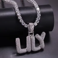 A-Z Custom Name Small Letters Necklace Pendant Zircon HipHop Jewelry With 24inch Rope Chain For Gift322S