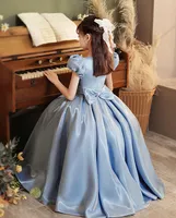 Beauty Blue Jewel Satin Girl's Pageant Dresses Flower Girl Dresses Holidays Birthday Princess Skirt Custom Size 2-14 F925107 Floor Length