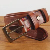 Belts Genuine High Quality Leather Belt Men Luxury Vintage Brass Pin Buckle Design Brand Strap For Jeans Designer