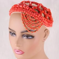 Hair Clips Dudo African Coral Beads Jewelry Set Cap Handmade Traditional Wedding Headpiece For Nigerian Bride 2022 Nature Scraft