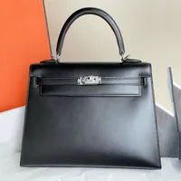 9A top designer women&#039;s bag HASS Box leather lady brand handmade wax line shiny luxury classic fashion retro temperament black warrior handbag tote gun color cool